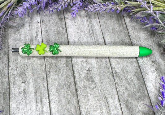 Handmade St Patricks Shamrocks glitter pen with free refill