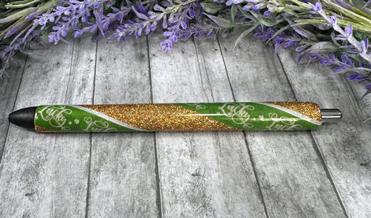 Handmade St Patricks Day Lucky glitter pen  with free refill