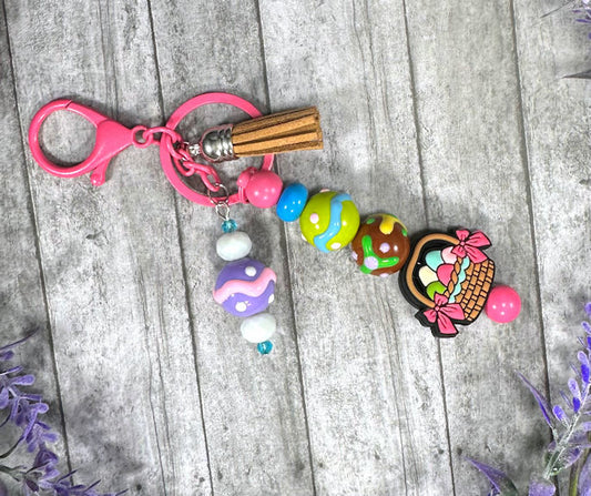 Handmade Beaded Easter basket Keychain With Clip and Keyring