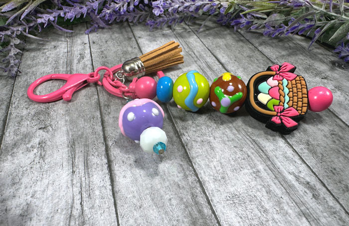 Handmade Beaded Easter basket Keychain With Clip and Keyring