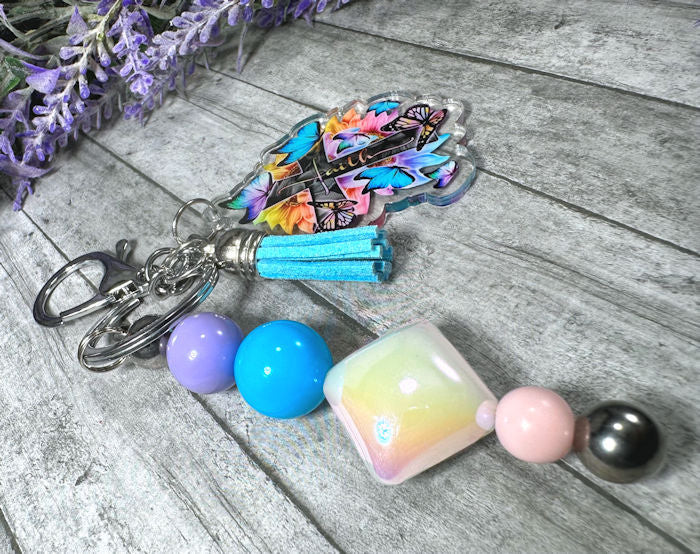 Handmade Beaded Multi Color Christian Faith  Easter Keychain With Clip and Keyring