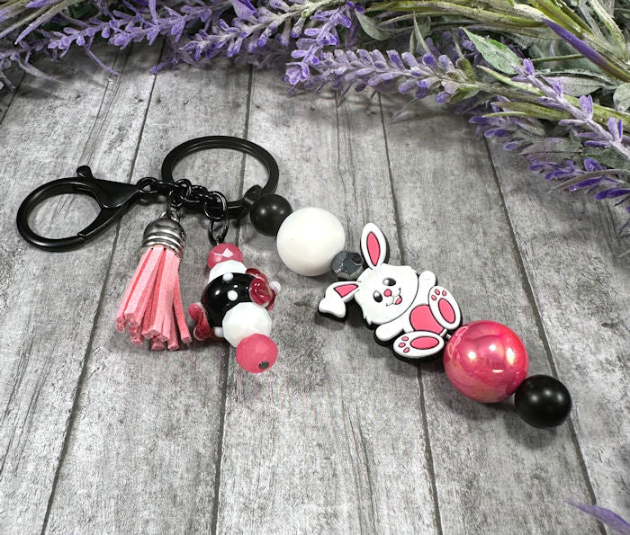 Handmade Beaded Easter Bunny  Keychain With Clip and Keyring