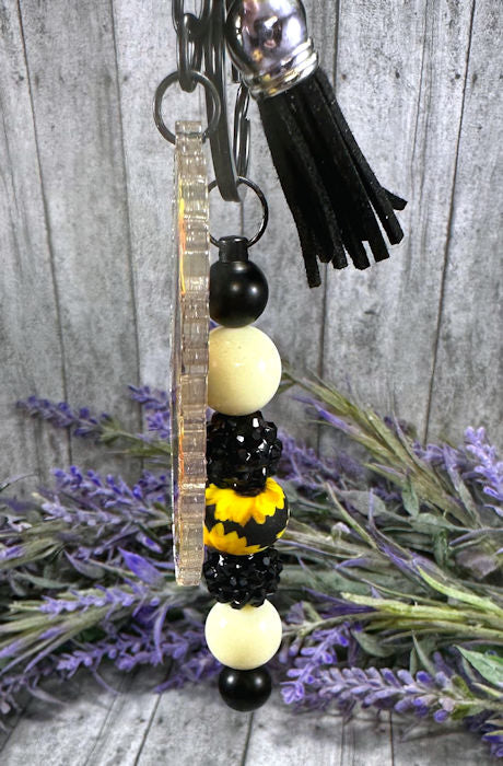 Handmade Beaded Sunflower Christian Faith  Easter Keychain With Clip and Keyring