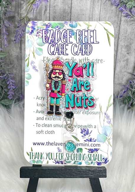 Handmade Y'all are Nuts Christmas Badge Reel