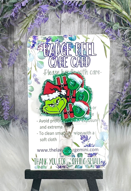 Handmade Grinch Ho Ho Ho Badge Reel
