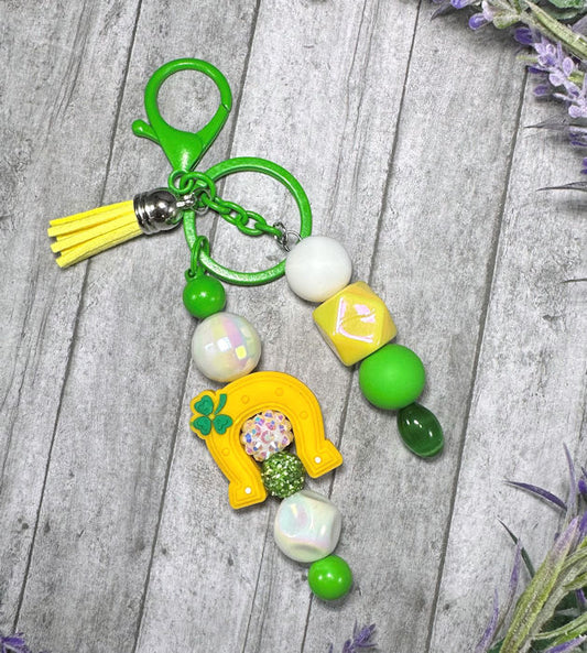 Handmade Beaded St Patricks horseshoe Keychain With Clip and Keyring