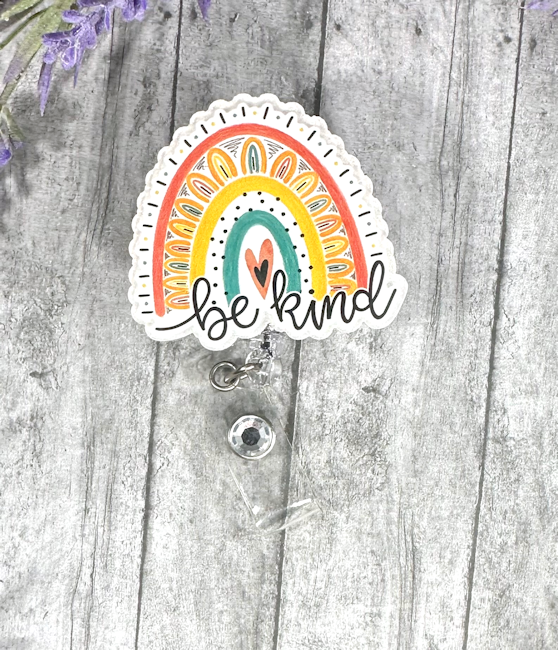 Handmade Be Kind Rainbow Badge Reel