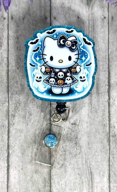 Handmade Halloween Hello Kitty Blue Badge Reel