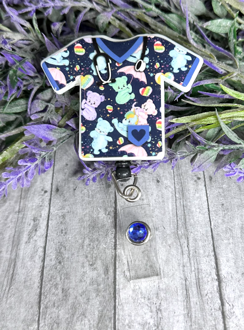 Handmade Teddy Bears Scrub top Badge Reel