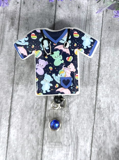 Handmade Teddy Bears Scrub top Badge Reel