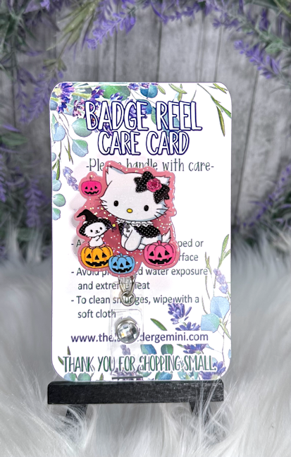 Handmade Halloween Hello Kitty Pink Badge Reel
