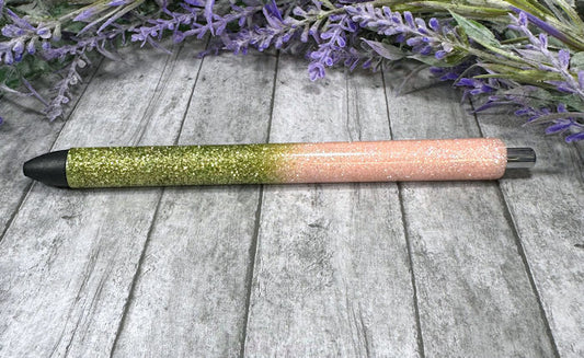 Handmade Peach and Sage Green Ombre glitter pen with free refill