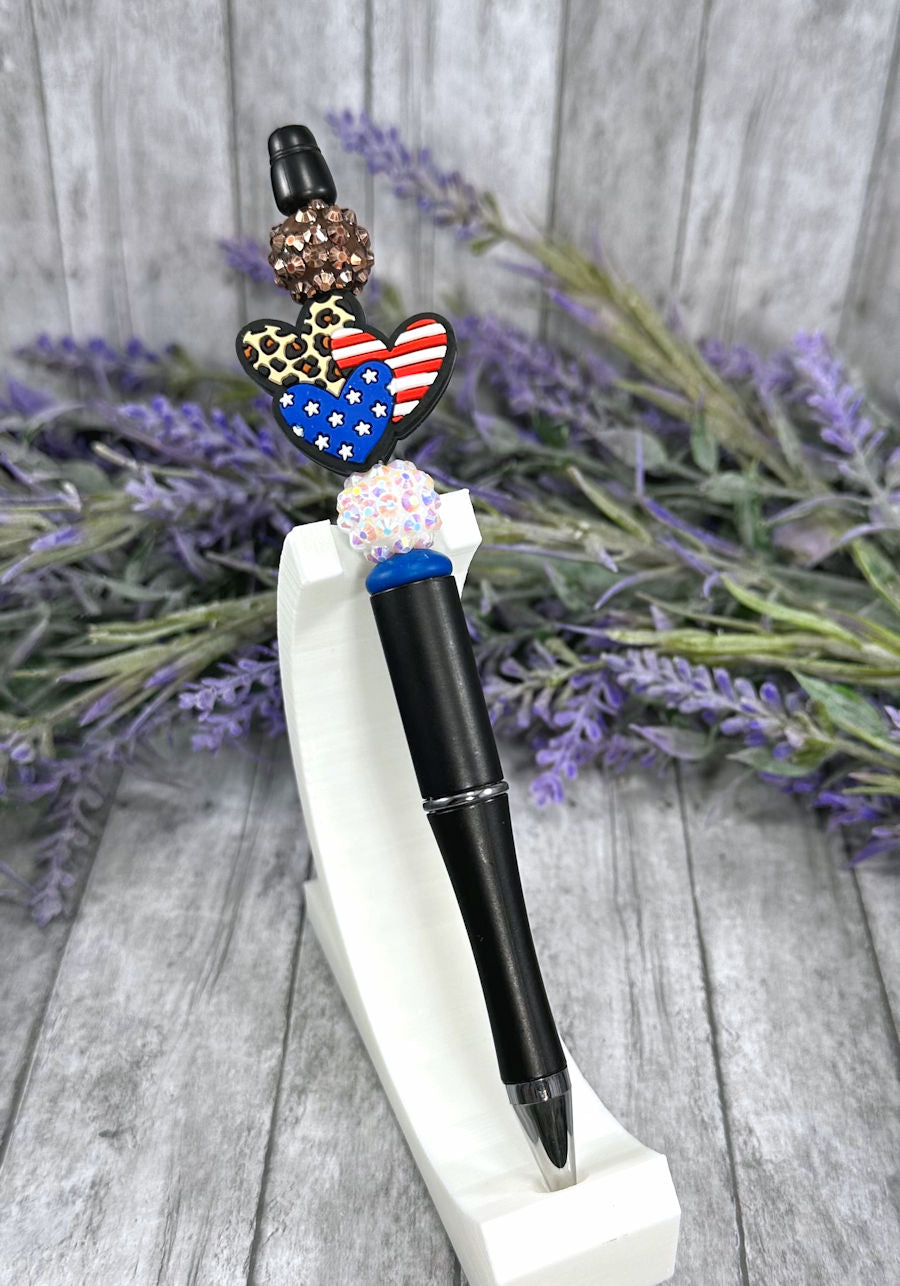 Handmade Hearts Patriotic Beaded Ballpoint with free refill