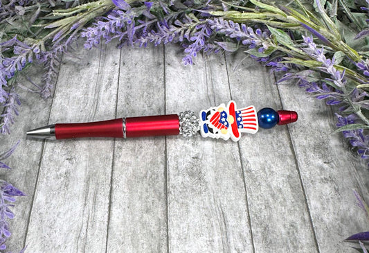 Handmade Uncle Sam Gnome Patriotic Beaded Ballpoint with free refill