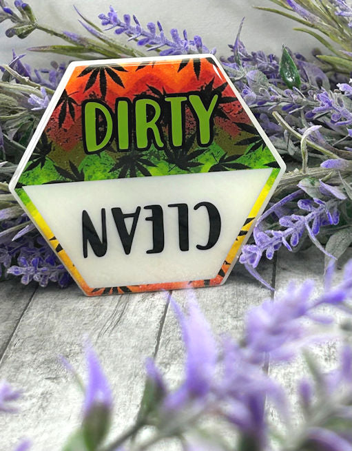 3 inch Clean and Dirty Marijuana Leaves Dishwasher Magnet