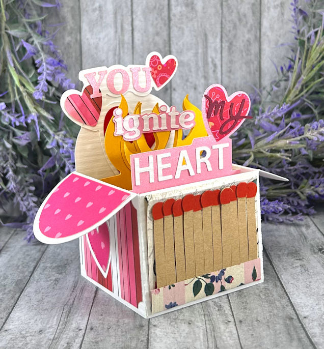 Handmade You Ignite My Fire Valentines Day 3D box card 1