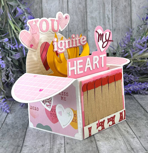 Handmade You Ignite My Fire Valentines Day 3D box card 2