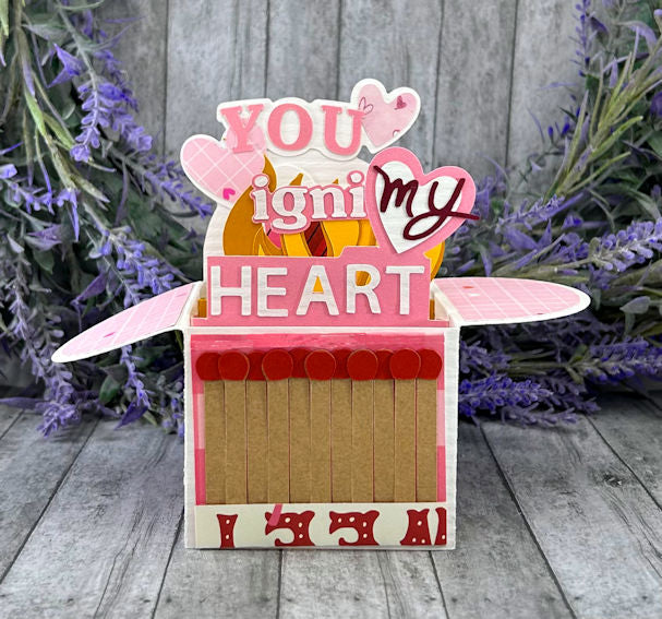 Handmade You Ignite My Fire Valentines Day 3D box card 2