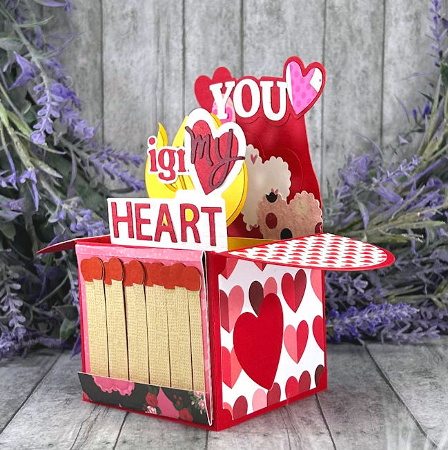 Handmade You Ignite My Fire Valentines Day 3D box card 3