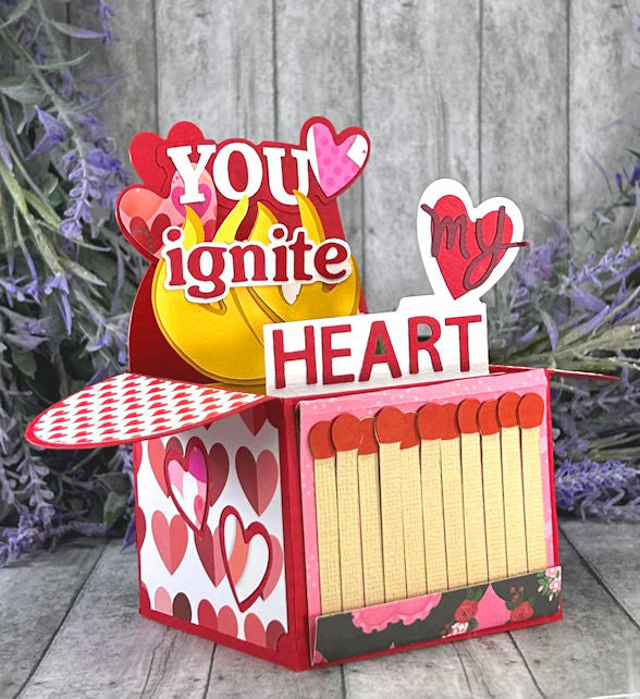 Handmade You Ignite My Fire Valentines Day 3D box card 3