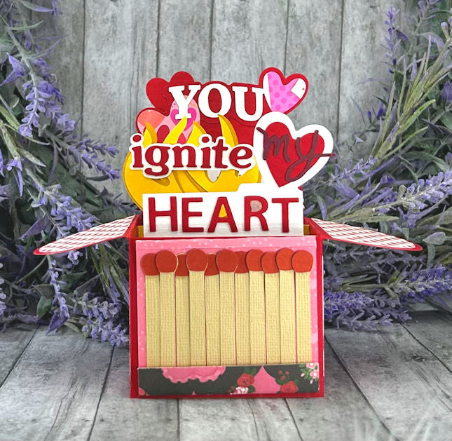 Handmade You Ignite My Fire Valentines Day 3D box card 3