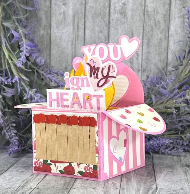 Handmade You Ignite My Fire Valentines Day 3D box card 4