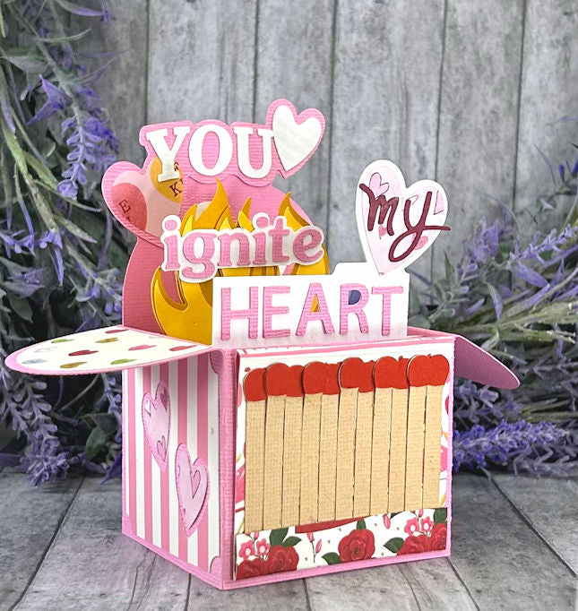 Handmade You Ignite My Fire Valentines Day 3D box card 4