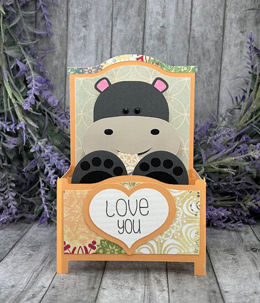 Handmade Hippo Love You Day 3D box card 4