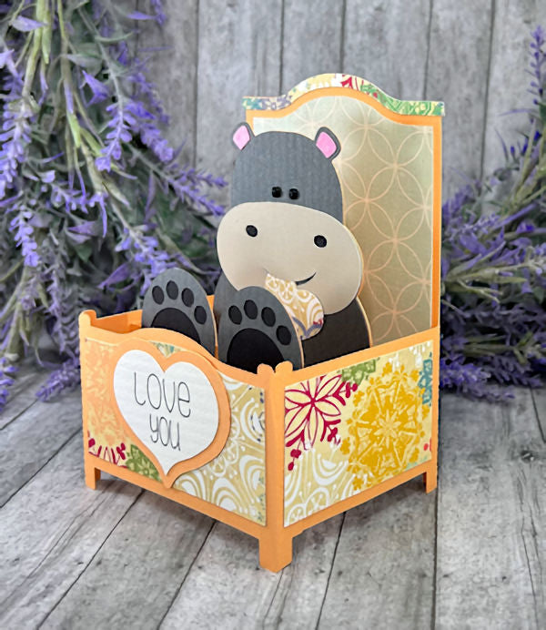 Handmade Hippo Love You Day 3D box card 4