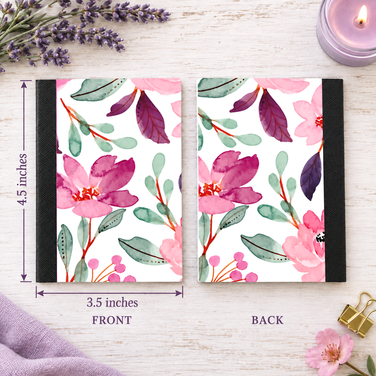 Decorative Vinyl Covered MINIATURE Composition Notebook Maroon Flowers