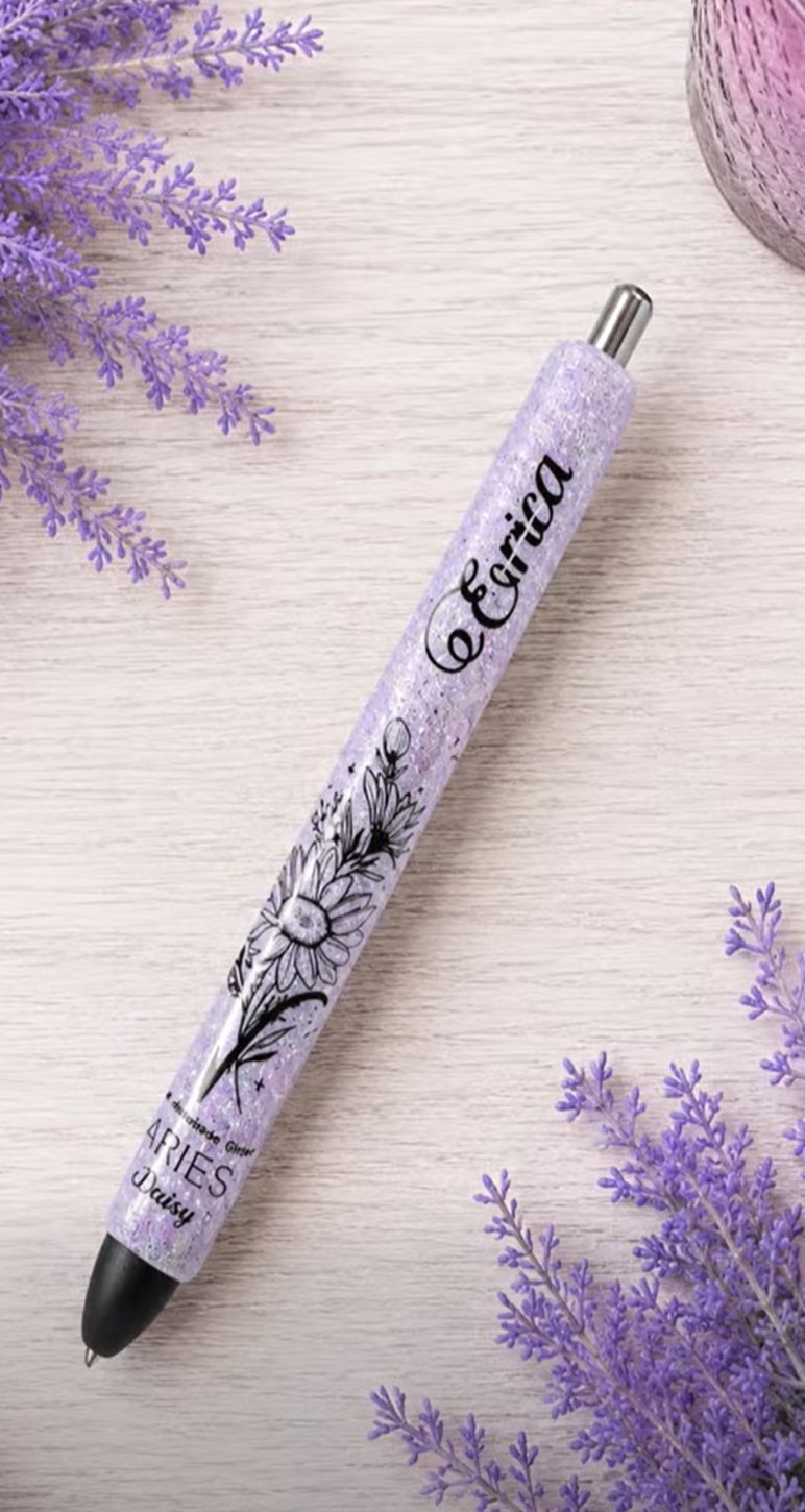 Custom Order Handmade Floral Zodiac Sign glitter pen with free refill