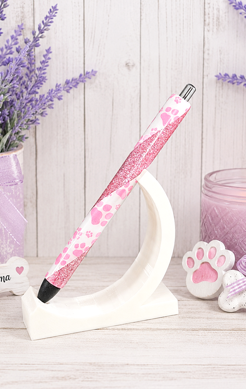 Handmade Dog Paws on Pink glitter pen with free refill