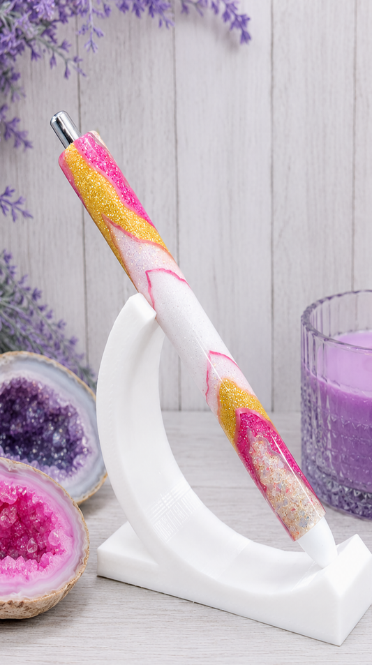 Handmade Pink and Gold Geode design glitter pen with free refill