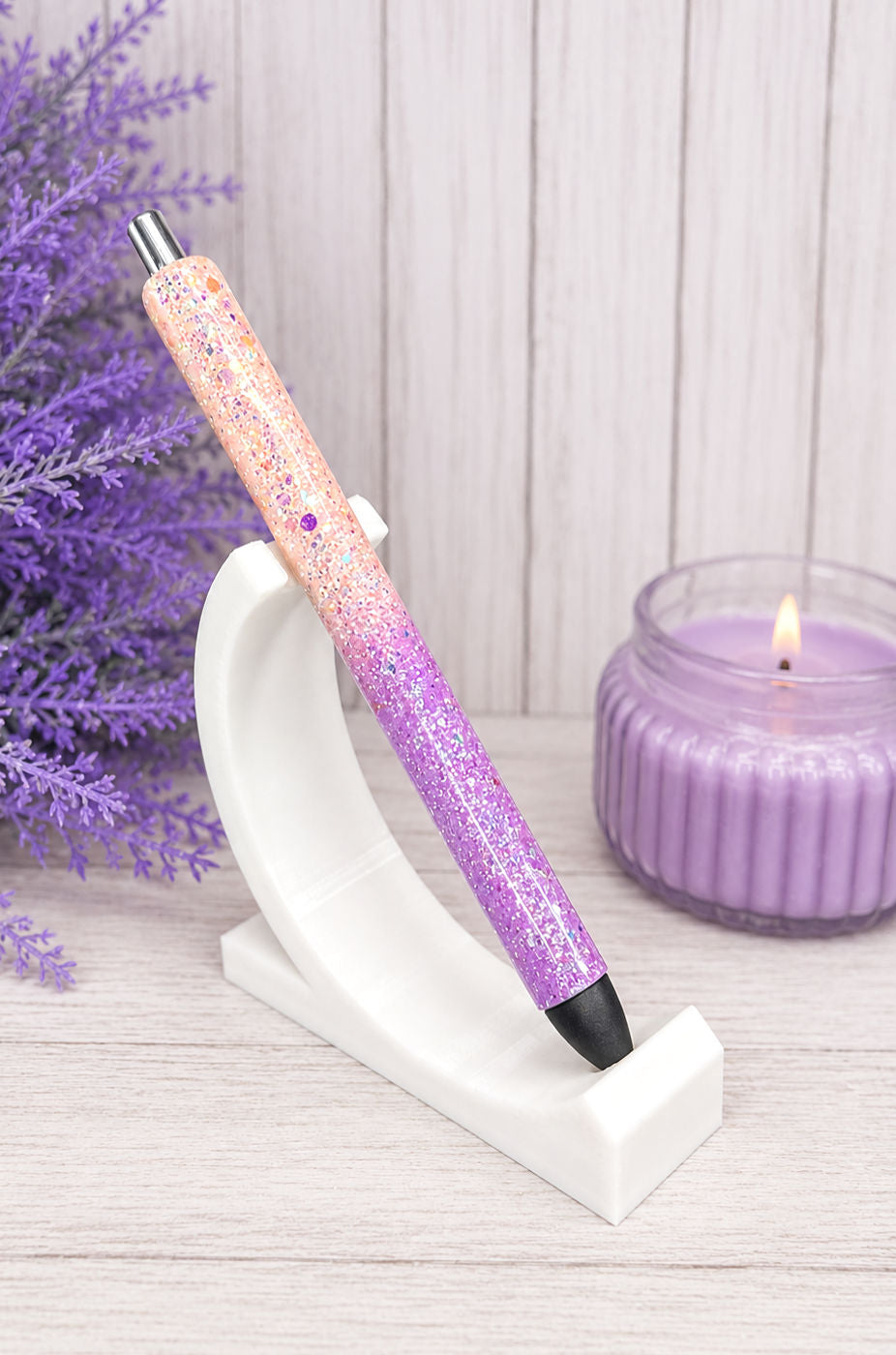 Handmade Peach and Lavender ombre glitter pen with free refill