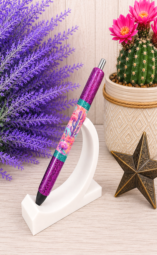 Handmade Vibrant Desert Scene on fucia glitter pen with free refill