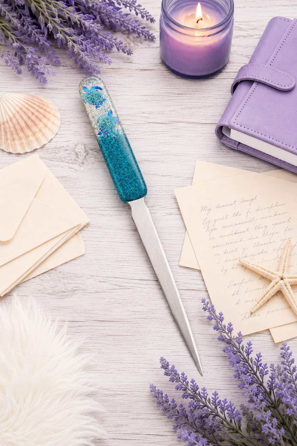 Handmade Sea Turtles Glittered Letter Opener