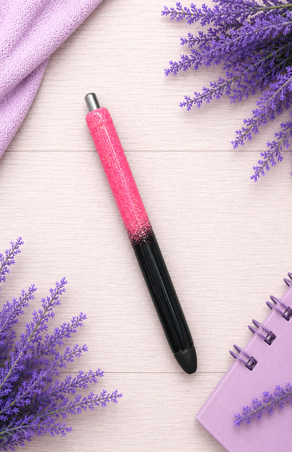 Handmade Hot Pink and Black ombre glitter pen with free refill