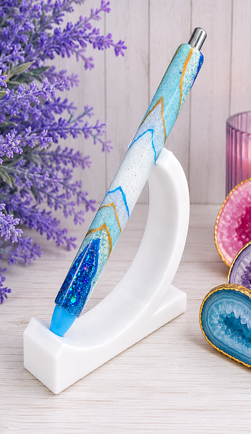 Handmade Blues Geode design glitter pen with free refill