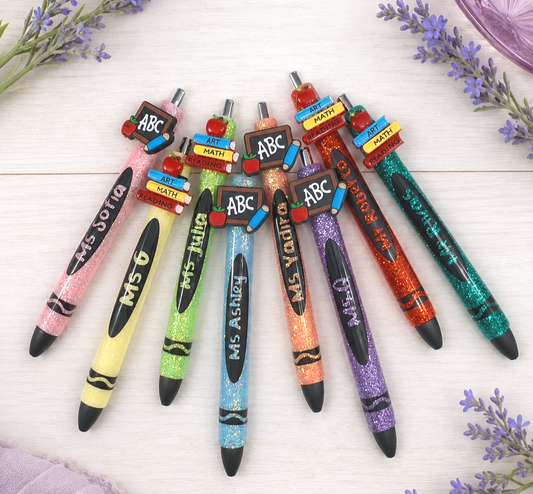 Custom Order Handmade Teacher Crayon Glitter Pen with free refill
