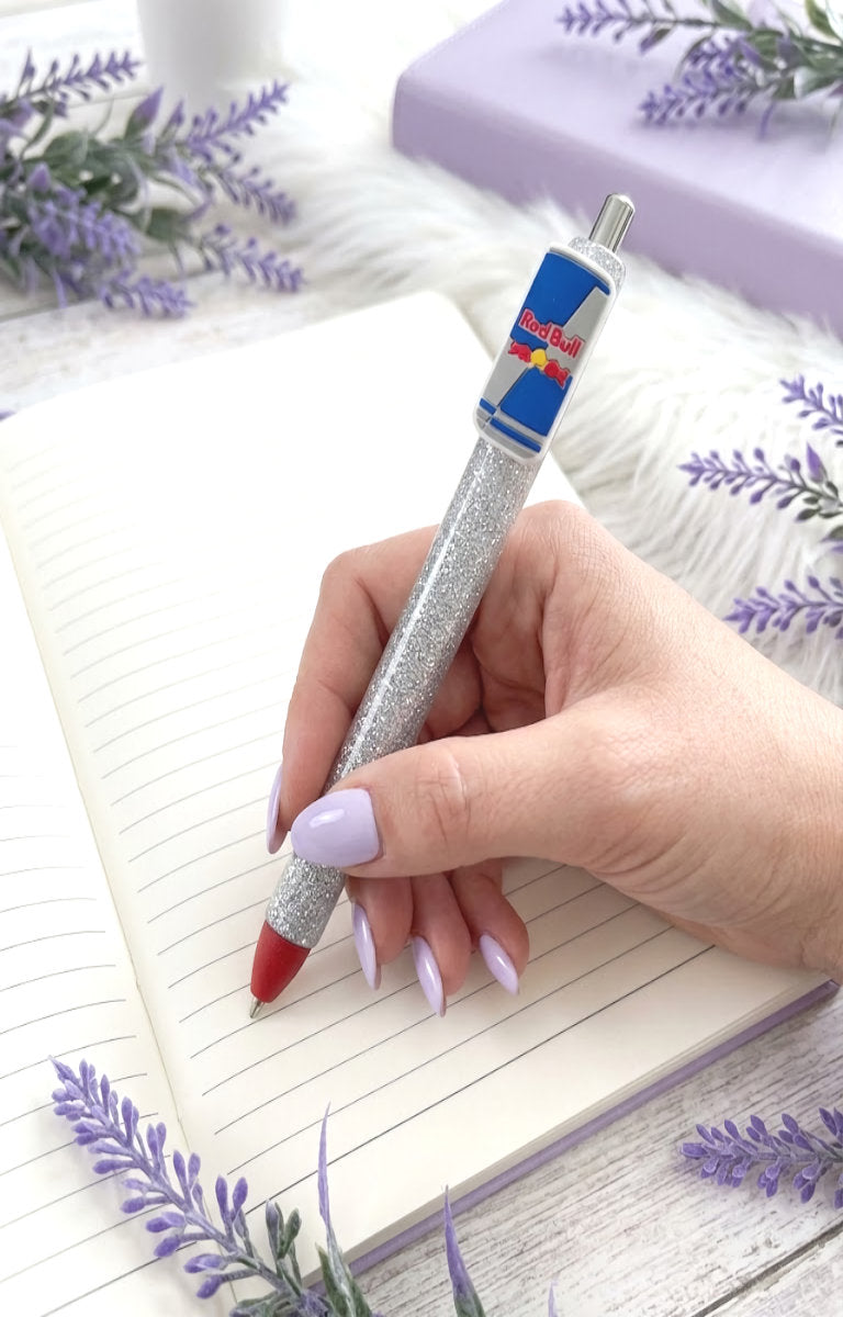 Handmade Red Bull glitter pen with free refill