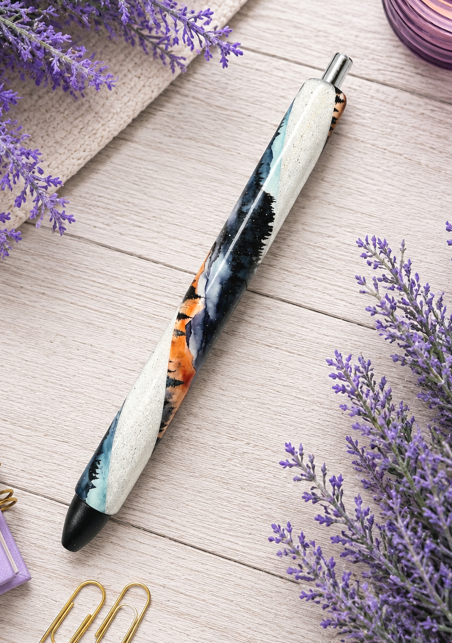 Handmade Twilight Mountain Scape  glitter pen with free refill 2