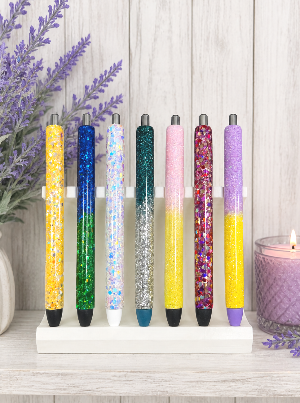 Handmade Yellow and Lavender ombre glitter pen with free refill
