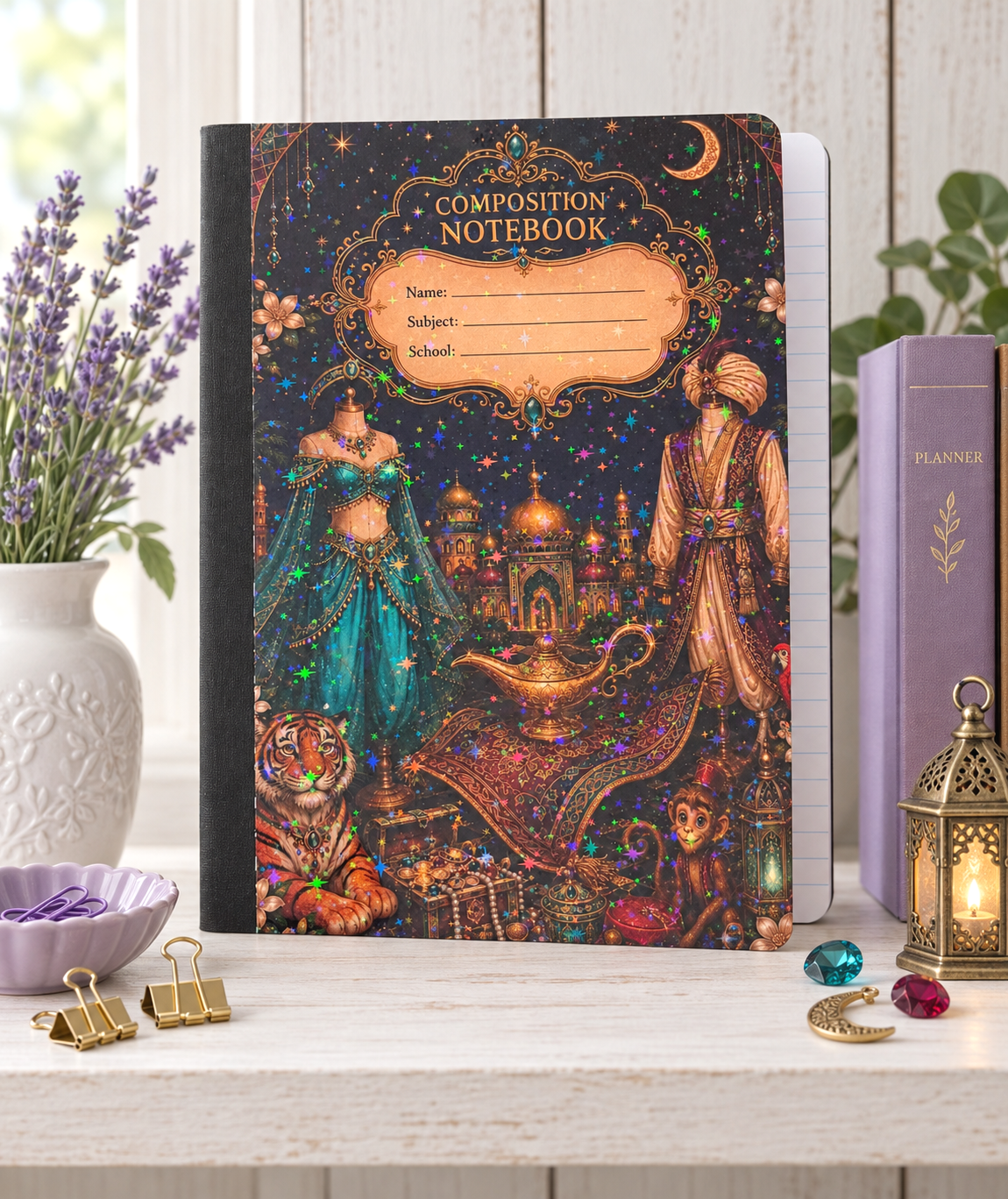 Decorative Vinyl Covered Composition Notebook Aladdin Holographic