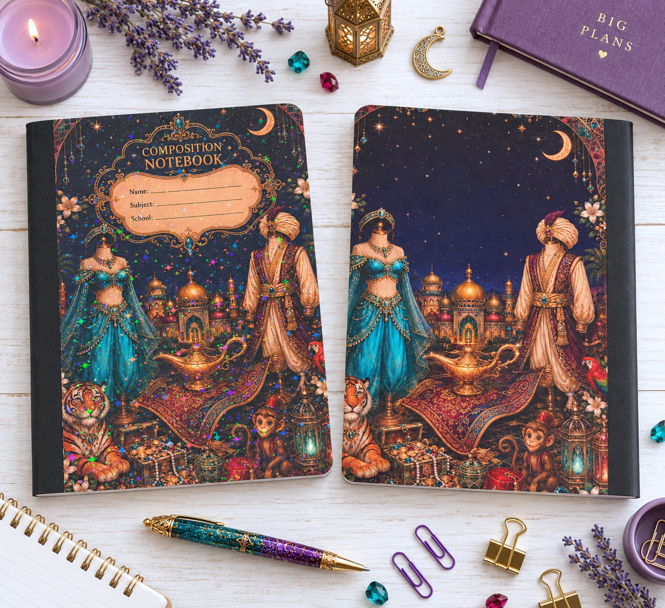 Decorative Vinyl Covered Composition Notebook Aladdin Holographic