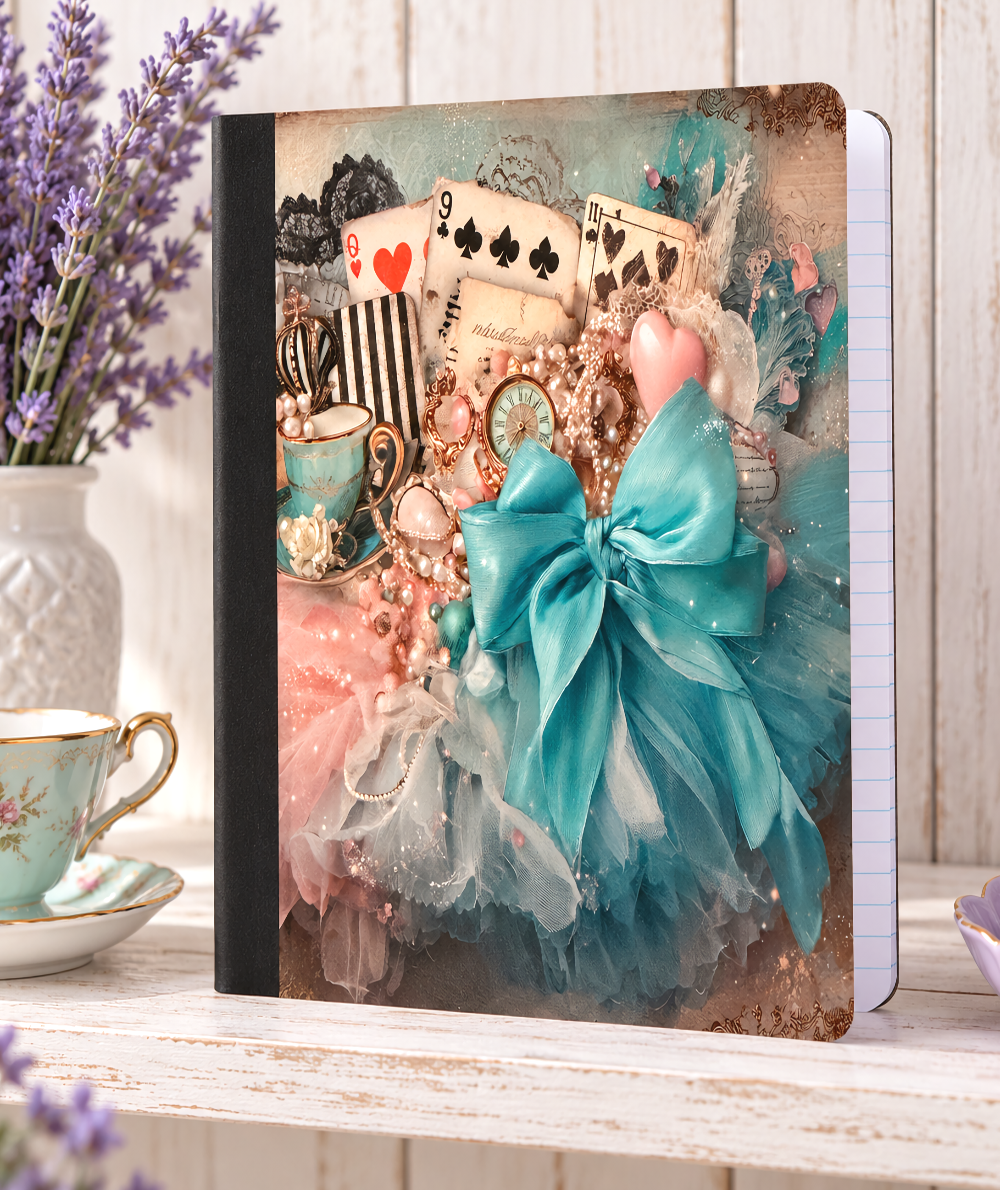 Decorative Vinyl Covered Composition Notebook Alice Playing Cards
