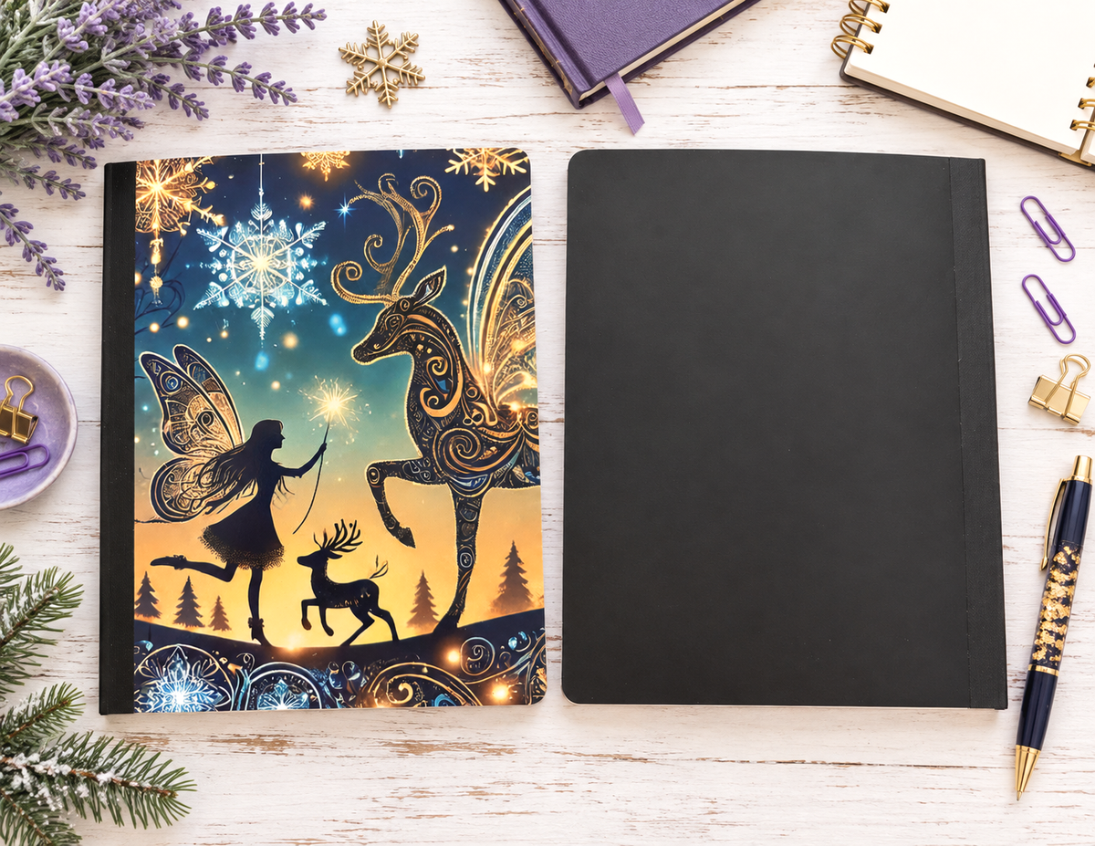 Decorative Vinyl Covered Composition Notebook Fairy and Reindeer