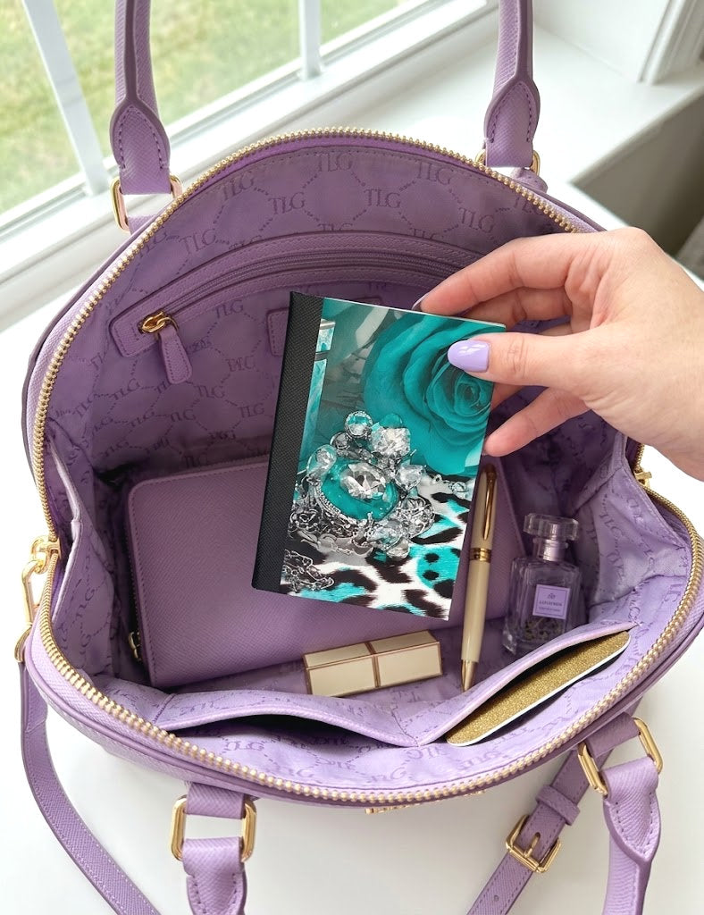 Decorative Vinyl Covered MINIATURE Composition Notebook Aqua Roses