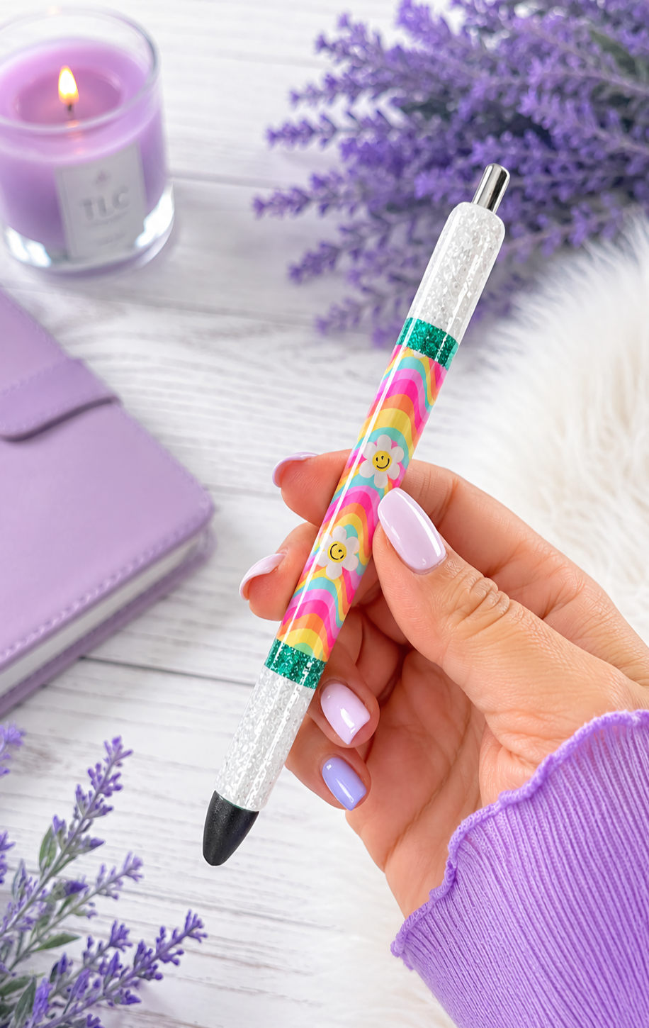 Handmade Retro Smiley Faces glitter pen with free refill