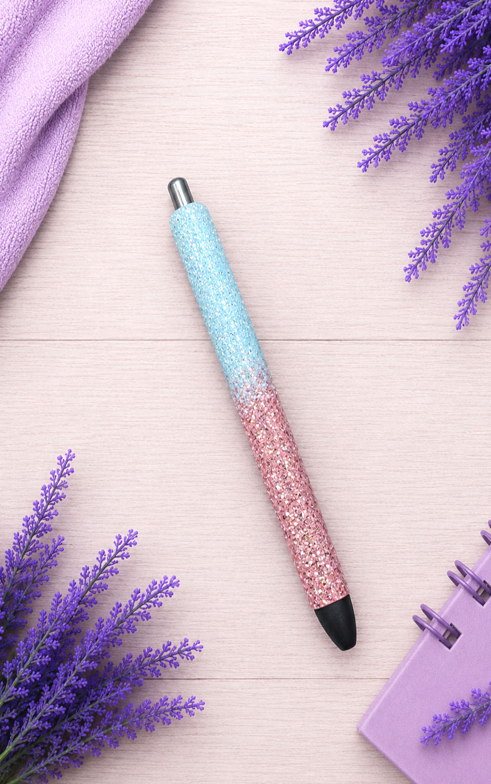 Handmade Pink and Blue ombre glitter pen with free refill