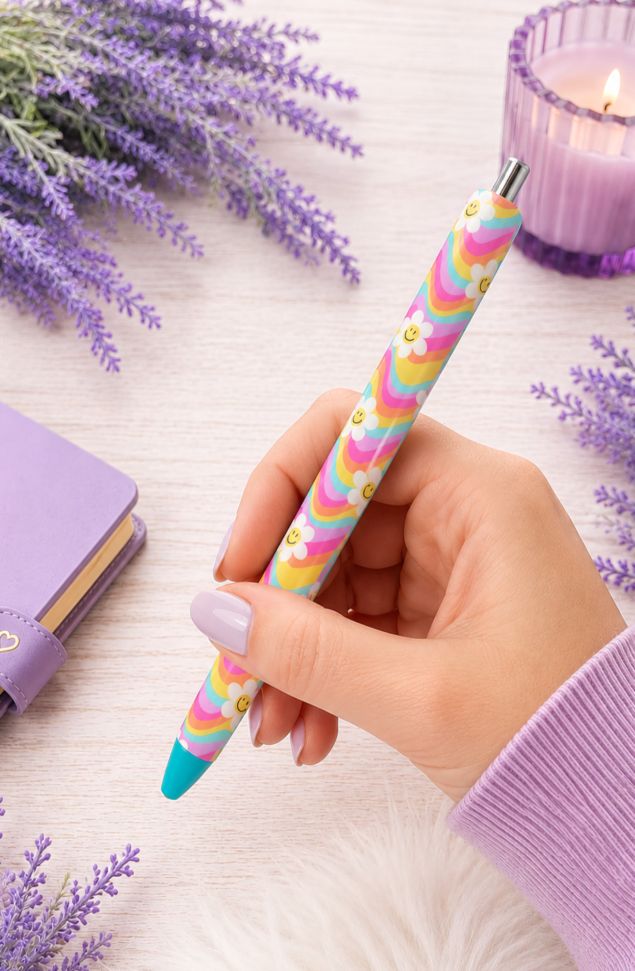 Handmade Retro Smiley Faces Half Wrap glitter pen with free refill